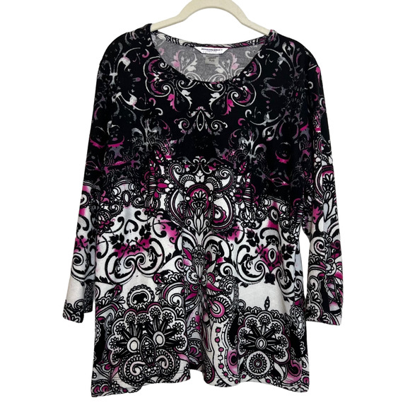 Allison Daley Womens Lightweight Sweater Petite Large Black White Pink Patterned - Picture 1 of 5